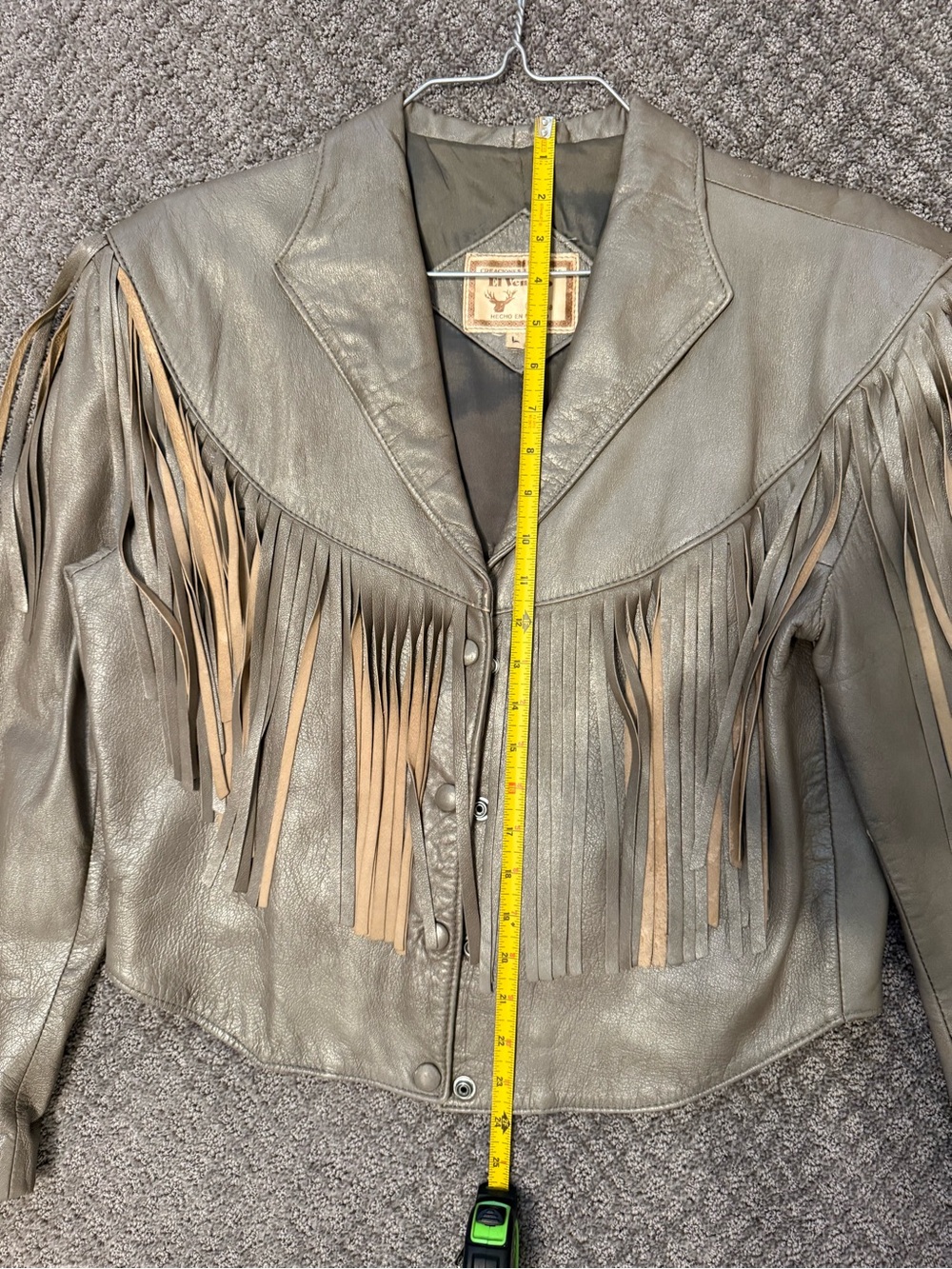 Vintage El Venado Gray Metallic Fringe Leather Jacket size Large - Picture 10 of 10